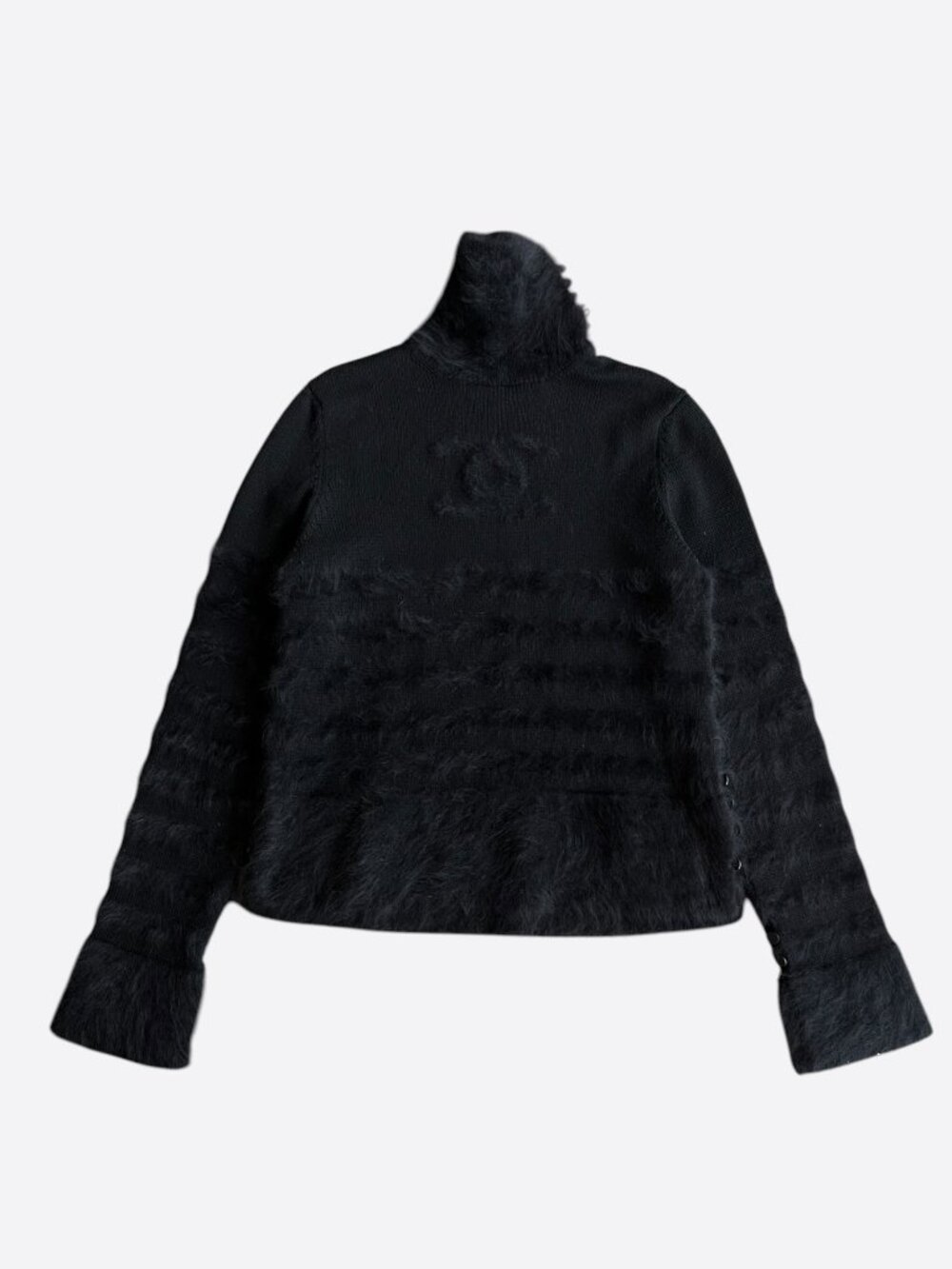Chanel Black Mohair CC Logo Women's Turtle Neck Sweater